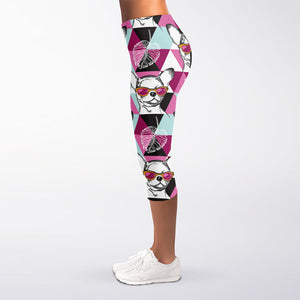 Hipster Chihuahua Pattern Print Women's Capri Leggings