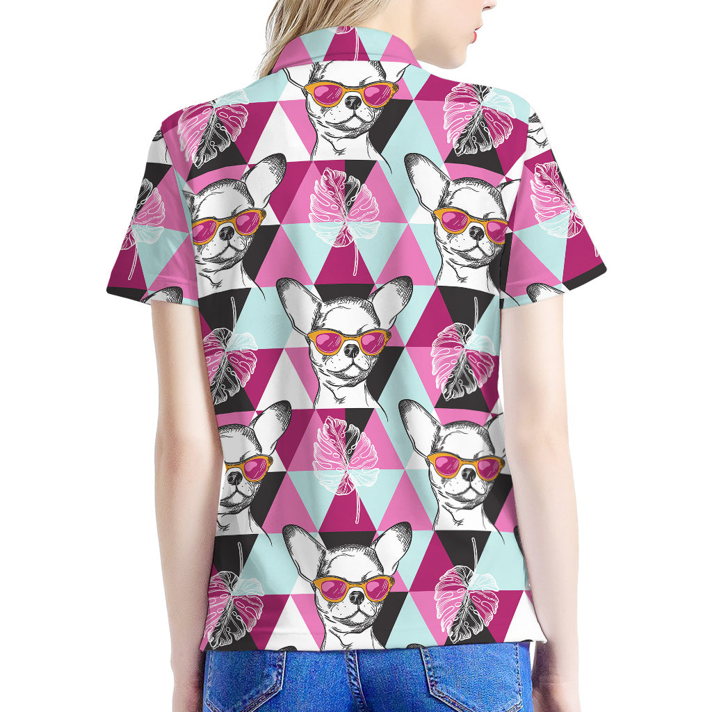 Hipster Chihuahua Pattern Print Women's Polo Shirt