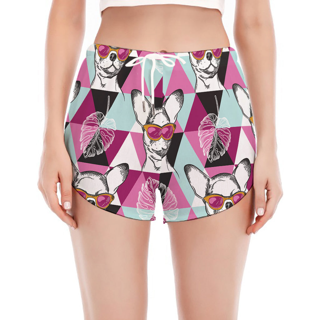 Hipster Chihuahua Pattern Print Women's Split Running Shorts