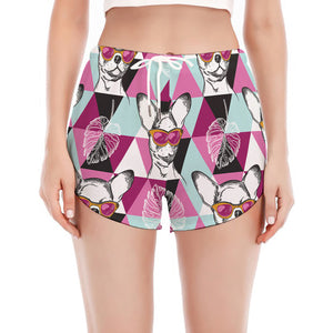 Hipster Chihuahua Pattern Print Women's Split Running Shorts