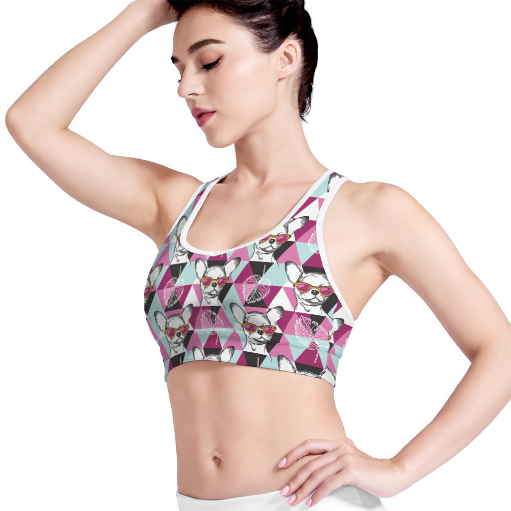 Hipster Chihuahua Pattern Print Women's Sports Bra