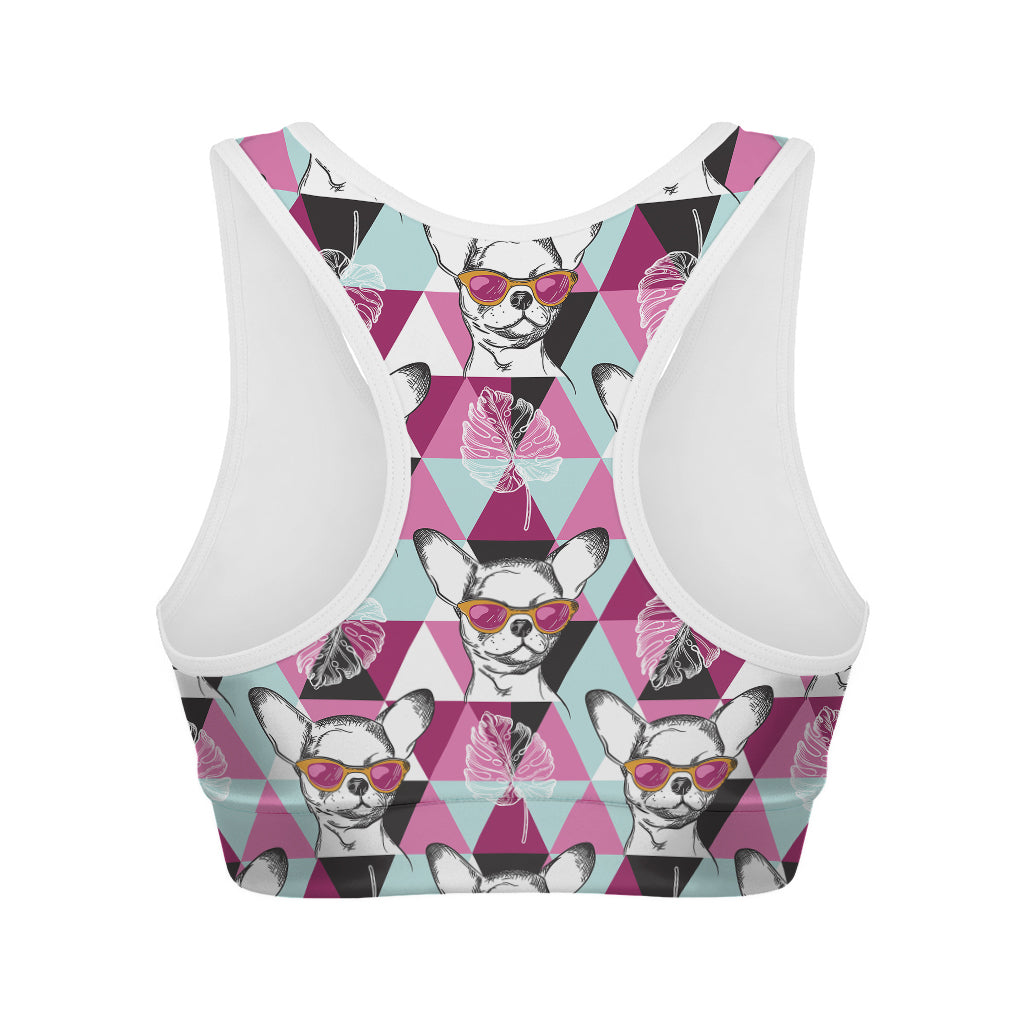 Hipster Chihuahua Pattern Print Women's Sports Bra