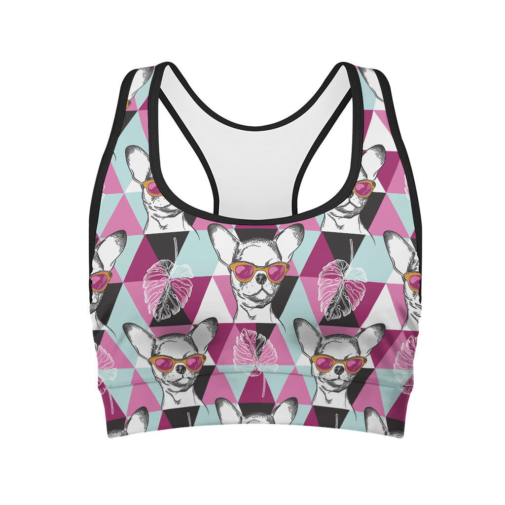 Hipster Chihuahua Pattern Print Women's Sports Bra