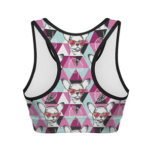 Hipster Chihuahua Pattern Print Women's Sports Bra