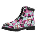 Hipster Chihuahua Pattern Print Padded Collar Lace Up Boots