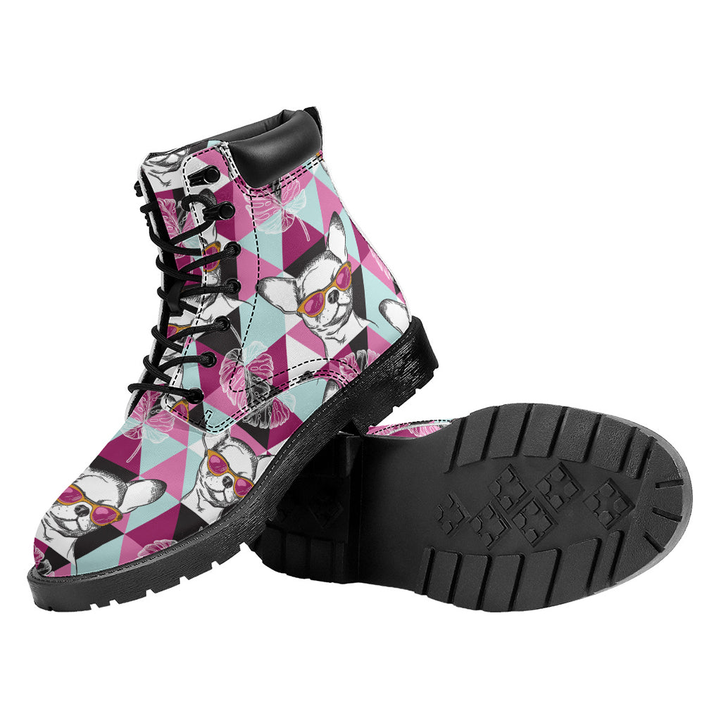 Hipster Chihuahua Pattern Print Work Boots