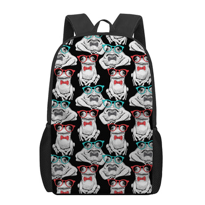 Hipster Frog Pattern Print 17 Inch Backpack