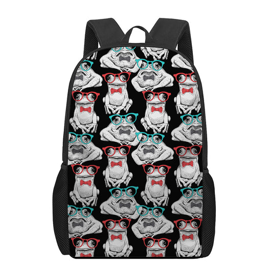 Hipster Frog Pattern Print 17 Inch Backpack