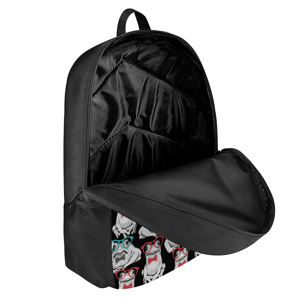 Hipster Frog Pattern Print 17 Inch Backpack