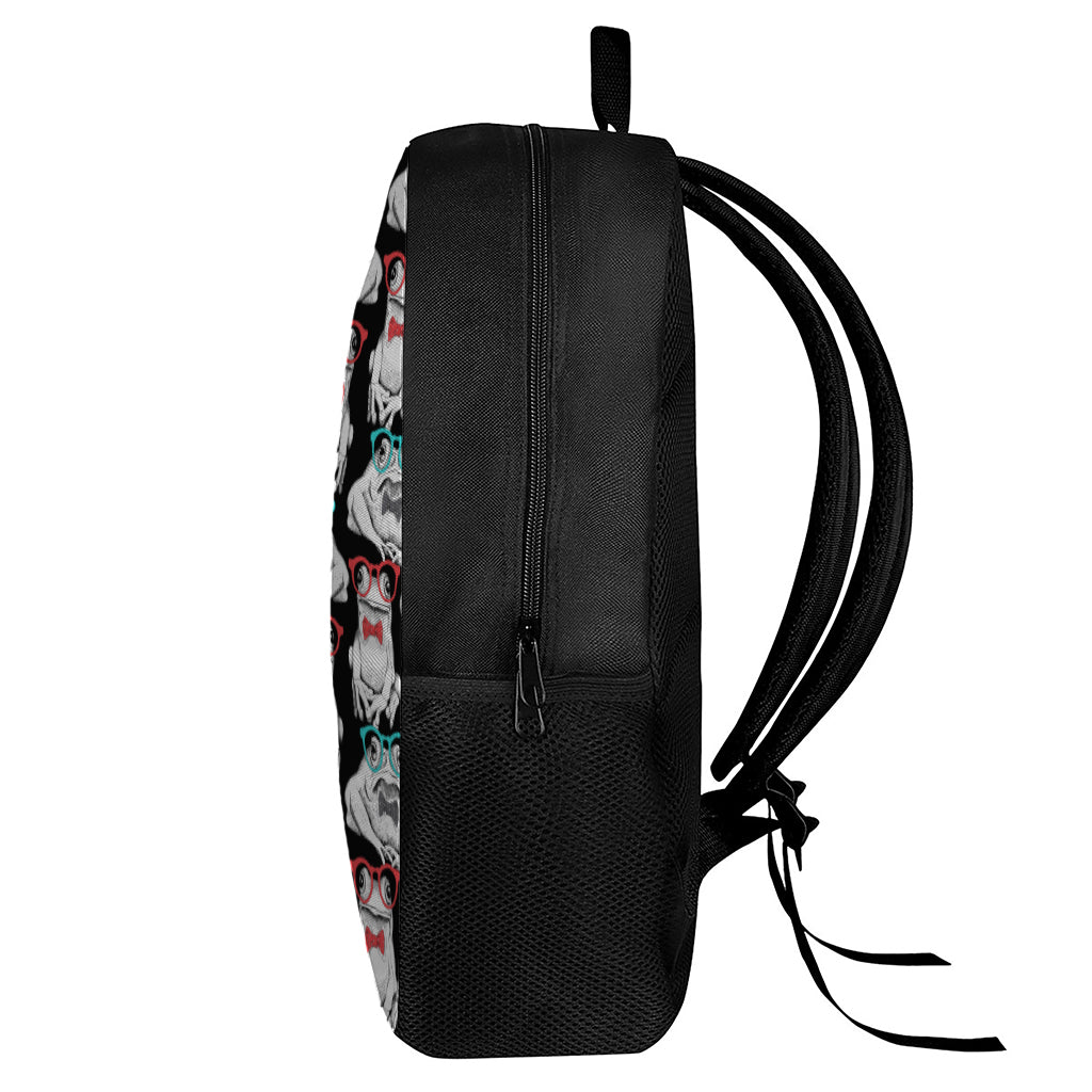 Hipster Frog Pattern Print 17 Inch Backpack