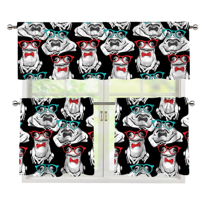 Hipster Frog Pattern Print 3 Piece Kitchen Curtains