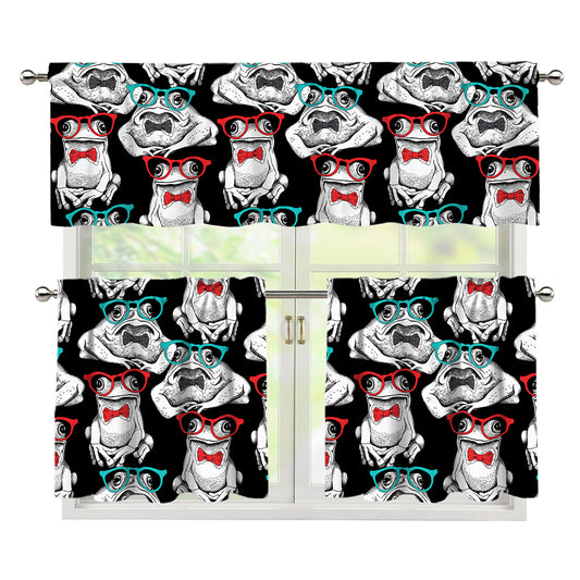 Hipster Frog Pattern Print 3 Piece Kitchen Curtains