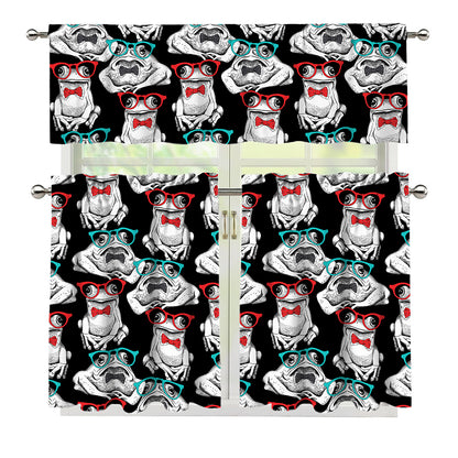Hipster Frog Pattern Print 3 Piece Kitchen Curtains