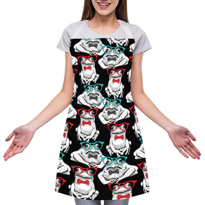 Hipster Frog Pattern Print Adjustable Apron
