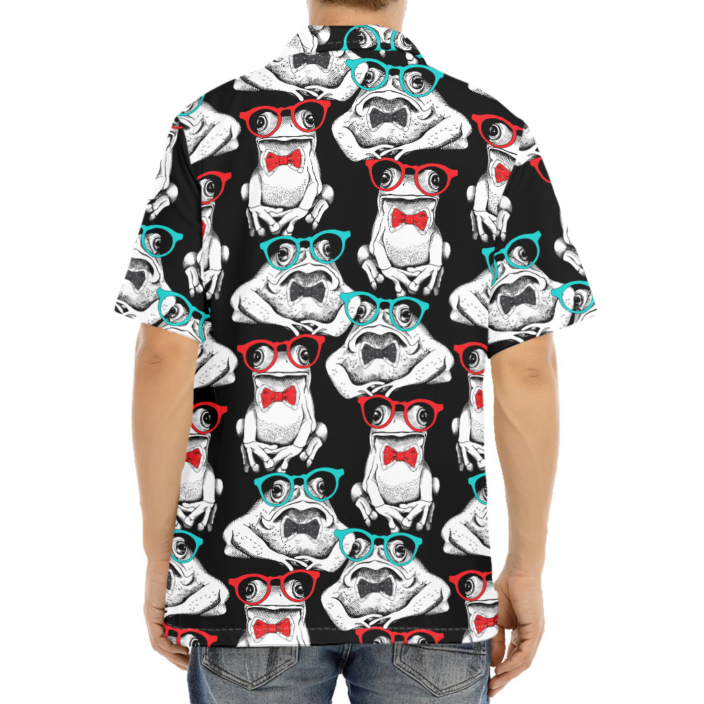 Hipster Frog Pattern Print Aloha Shirt