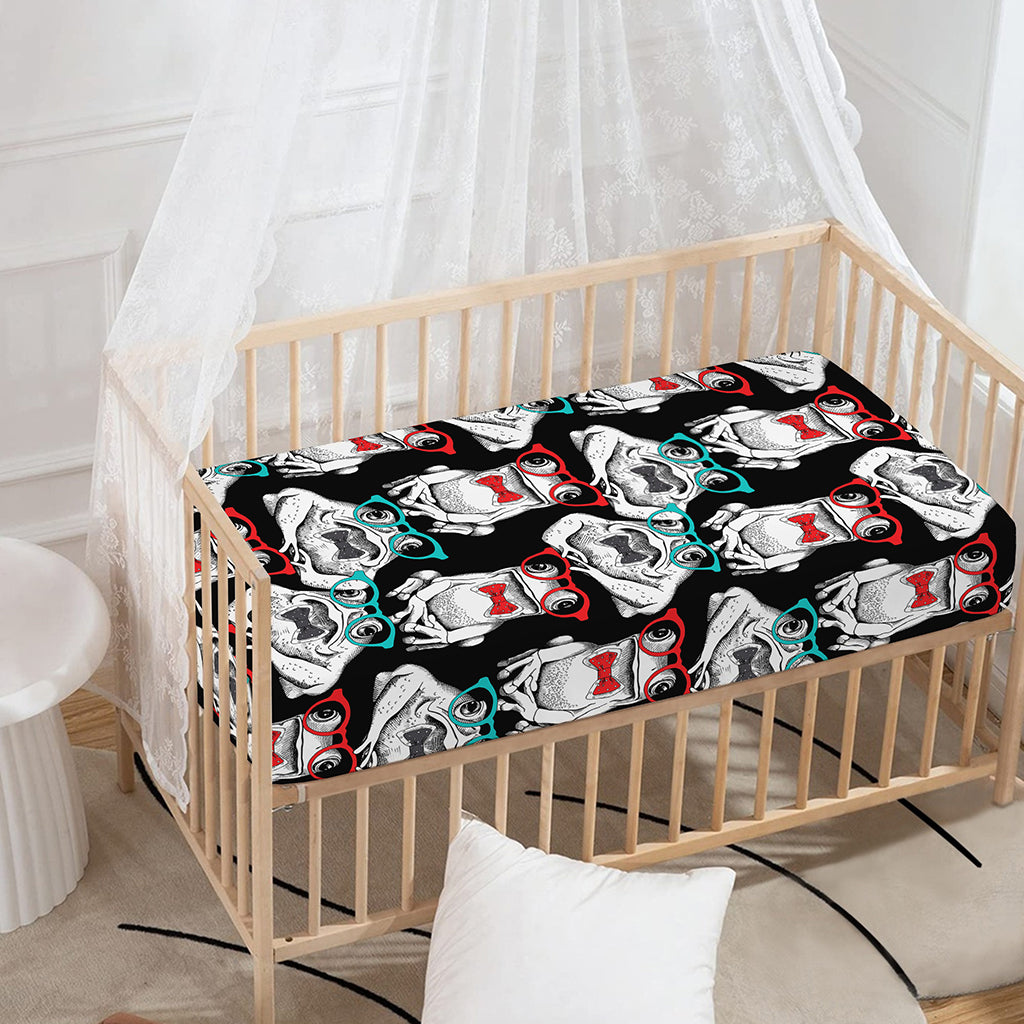 Hipster Frog Pattern Print Baby Crib Sheet