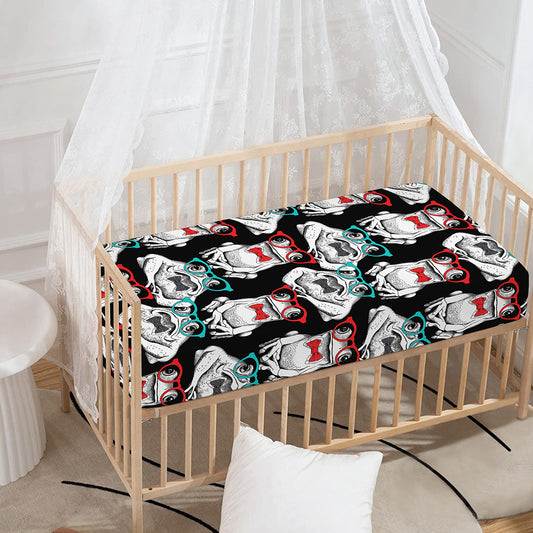 Hipster Frog Pattern Print Baby Crib Sheet