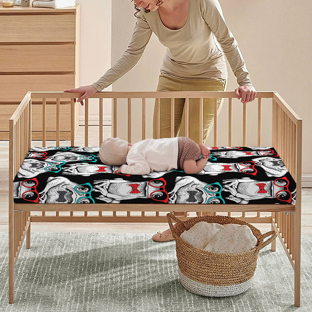 Hipster Frog Pattern Print Baby Crib Sheet