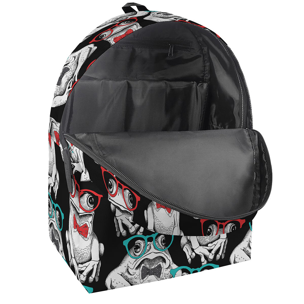 Hipster Frog Pattern Print Backpack