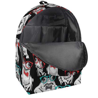 Hipster Frog Pattern Print Backpack