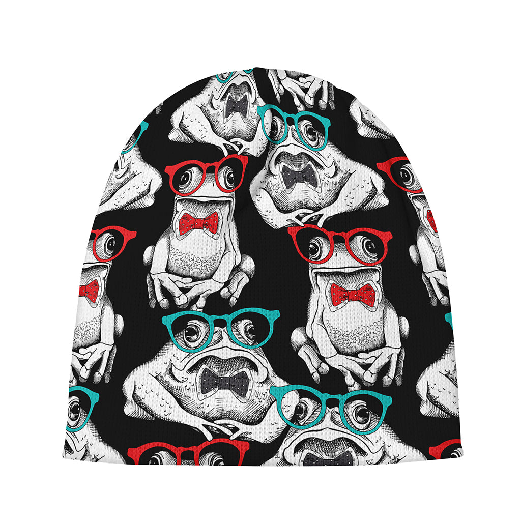 Hipster Frog Pattern Print Beanie