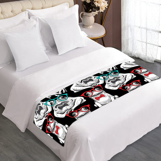 Hipster Frog Pattern Print Bed Runner