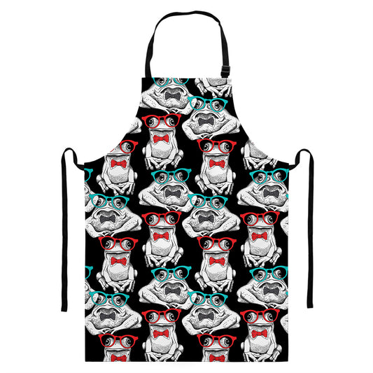 Hipster Frog Pattern Print Bib Apron With Pocket