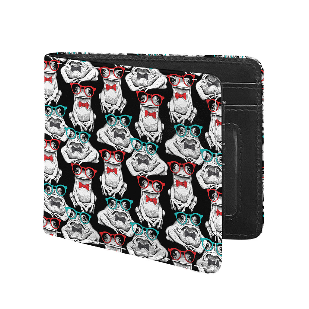 Hipster Frog Pattern Print Bifold Wallet