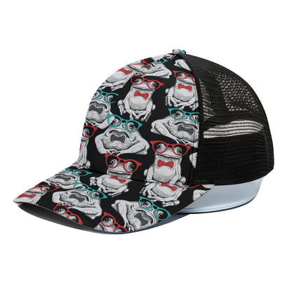Hipster Frog Pattern Print Black Mesh Trucker Cap