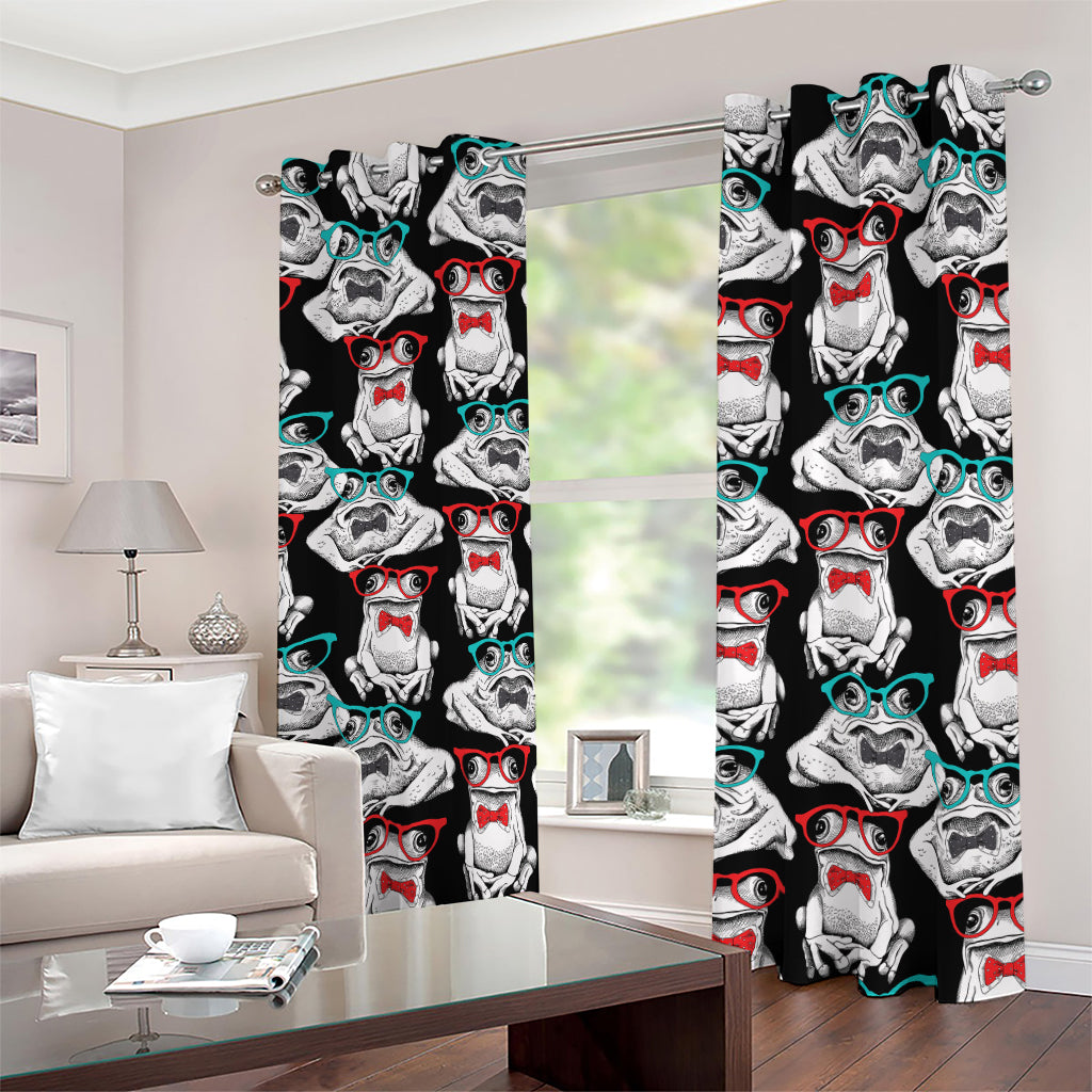 Hipster Frog Pattern Print Blackout Grommet Curtains