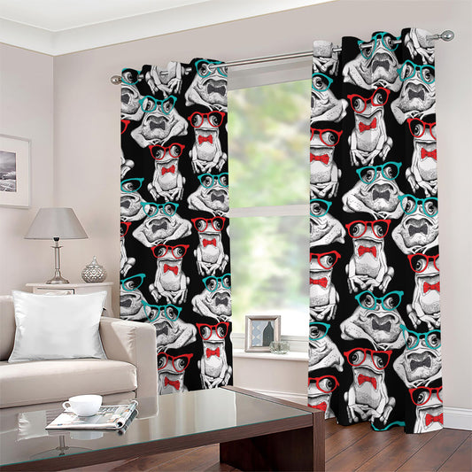 Hipster Frog Pattern Print Blackout Grommet Curtains
