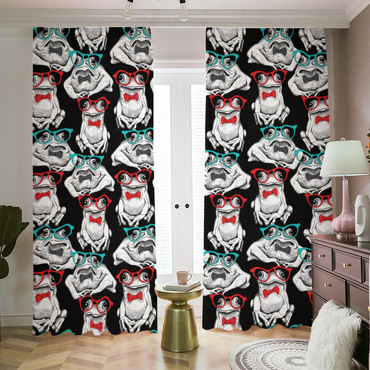 Hipster Frog Pattern Print Blackout Pencil Pleat Curtains