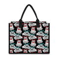 Hipster Frog Pattern Print Canvas Tote Bag