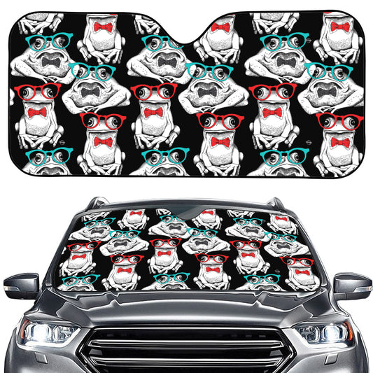 Hipster Frog Pattern Print Car Windshield Sun Shade