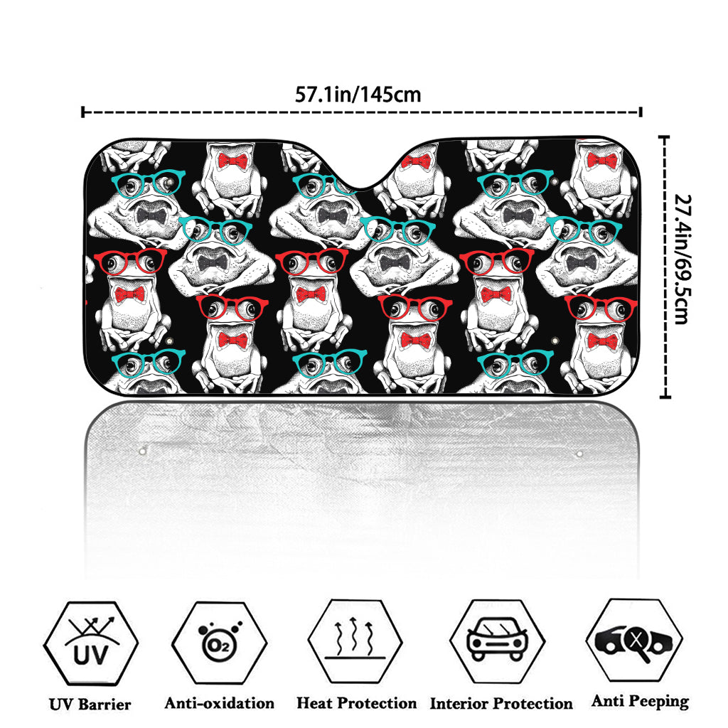 Hipster Frog Pattern Print Car Windshield Sun Shade