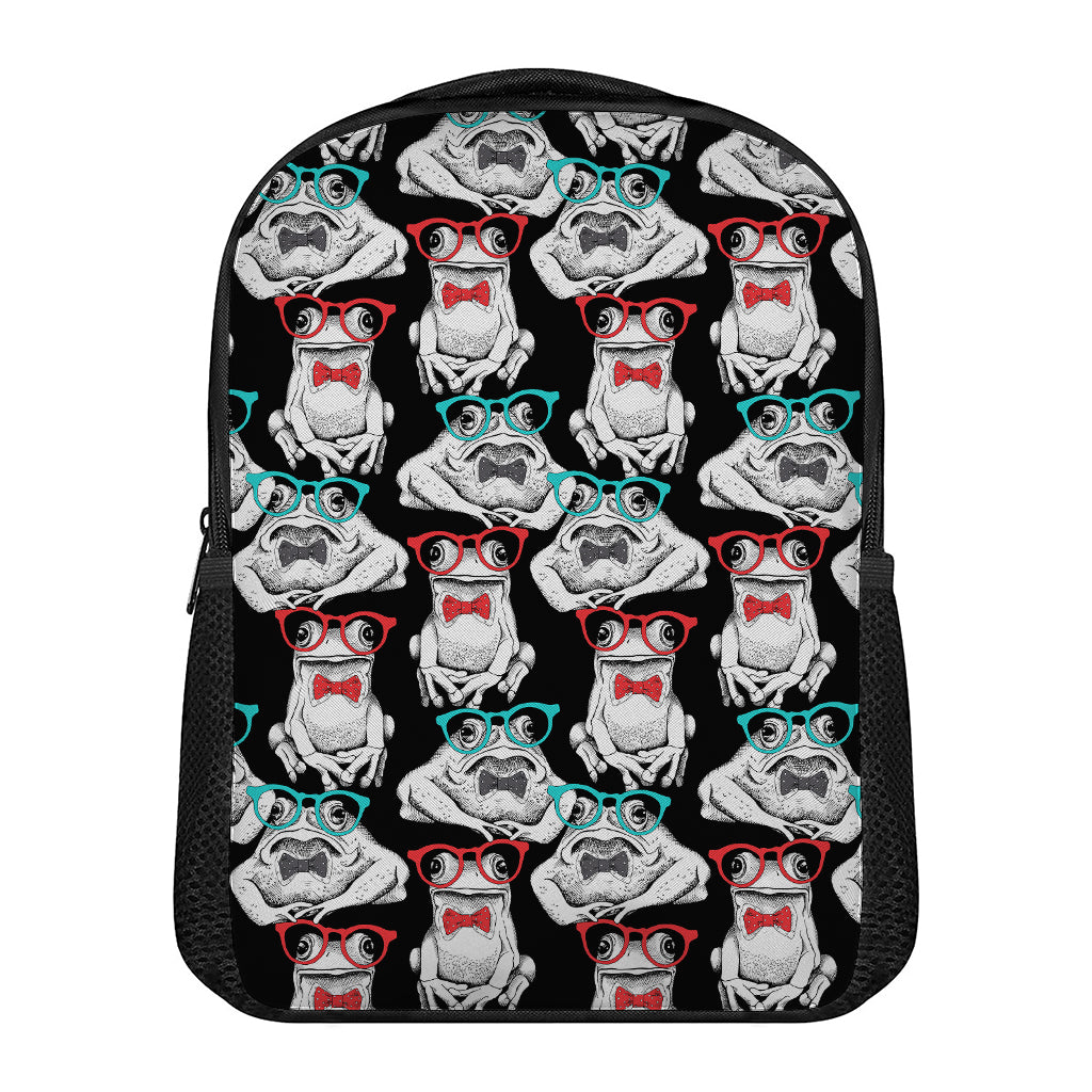 Hipster Frog Pattern Print Casual Backpack