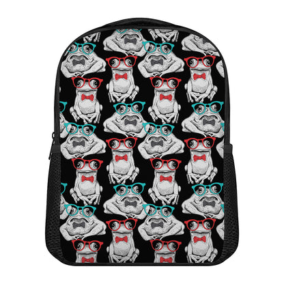 Hipster Frog Pattern Print Casual Backpack
