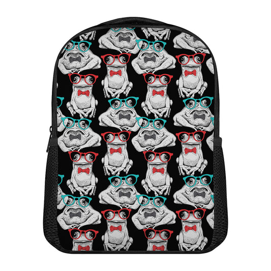 Hipster Frog Pattern Print Casual Backpack