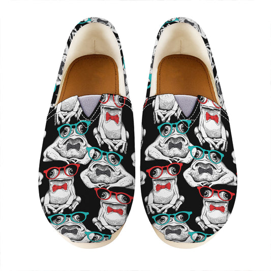 Hipster Frog Pattern Print Casual Shoes