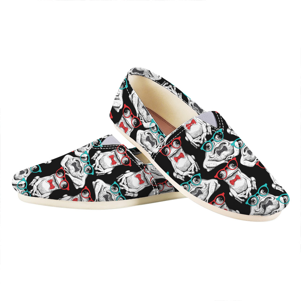Hipster Frog Pattern Print Casual Shoes