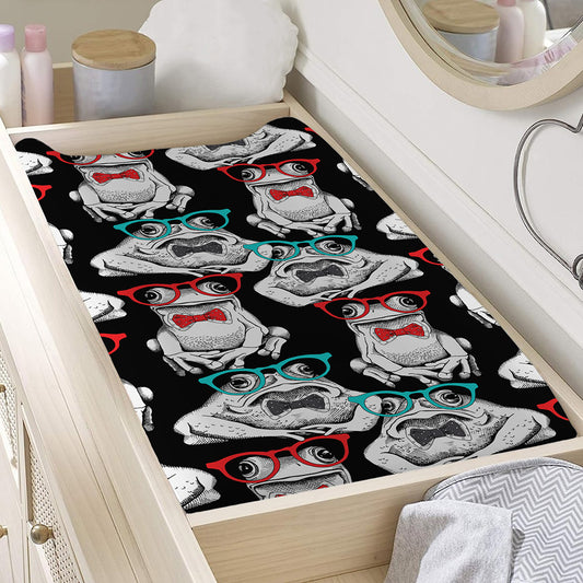 Hipster Frog Pattern Print Changing Pad Cover