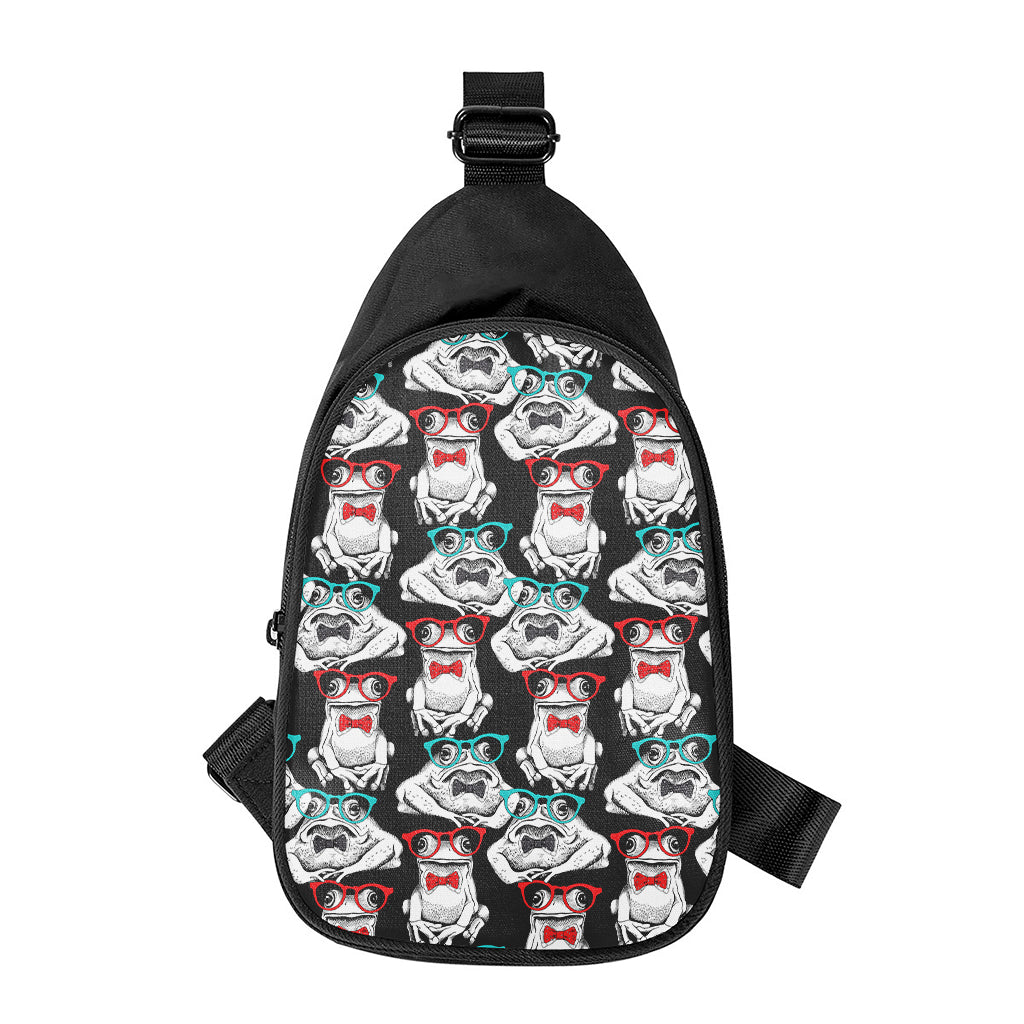 Hipster Frog Pattern Print Chest Bag