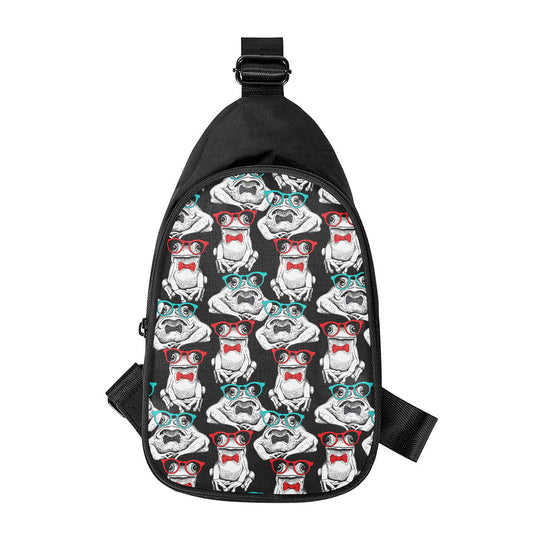 Hipster Frog Pattern Print Chest Bag
