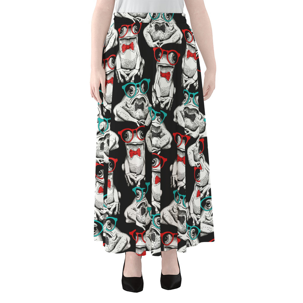 Hipster Frog Pattern Print Chiffon Maxi Skirt