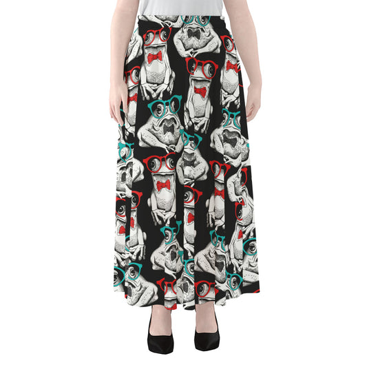 Hipster Frog Pattern Print Chiffon Maxi Skirt