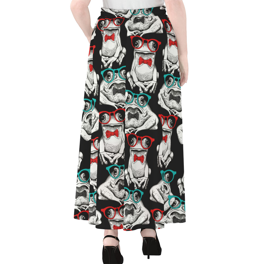 Hipster Frog Pattern Print Chiffon Maxi Skirt
