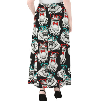 Hipster Frog Pattern Print Chiffon Maxi Skirt