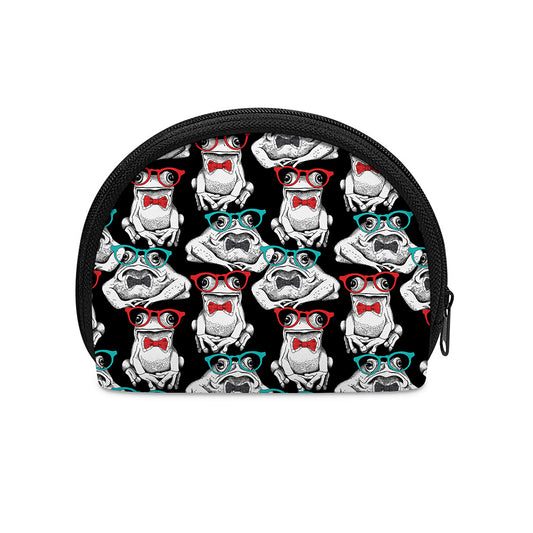 Hipster Frog Pattern Print Coin Purse