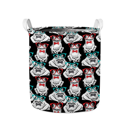 Hipster Frog Pattern Print Collapsible Laundry Basket