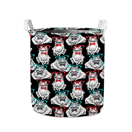 Hipster Frog Pattern Print Collapsible Laundry Basket